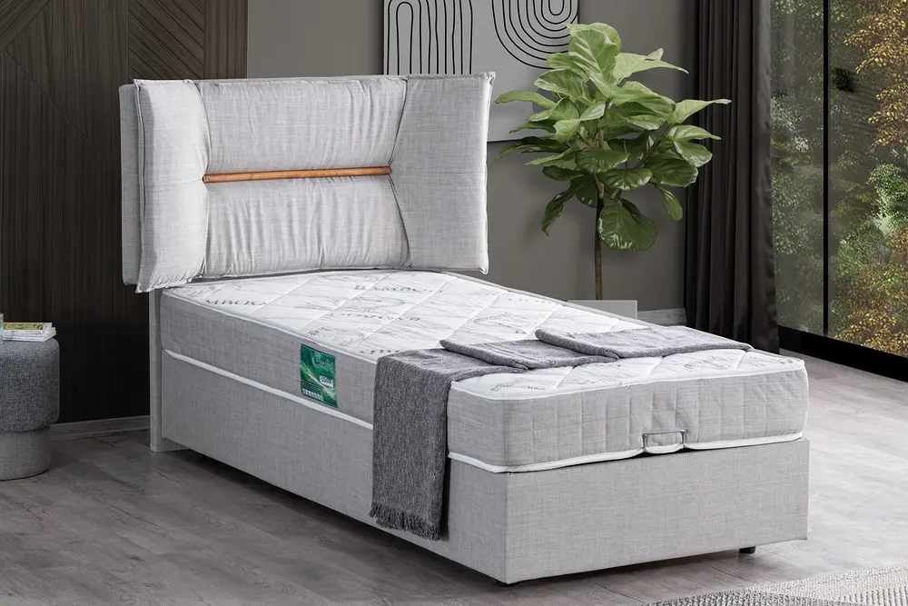 Lizbon Baza Başlık Ve Comfort Yatak Seti, Açık Gri, 90X190
