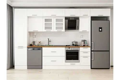 Alvinka 370X240 Cm Klasik Mebran Mutfak Dolabı, Mbb E80B50S40 3 Mebran Beyaz Suntalam