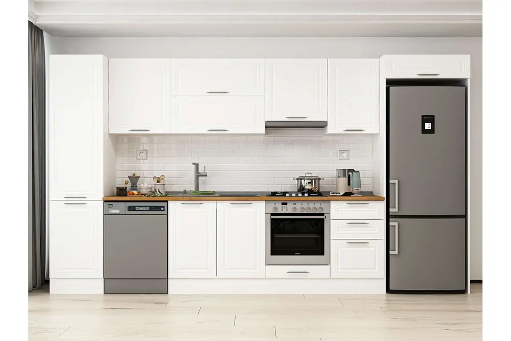 Alvinka 390X222 Cm Klasik Mebran Mutfak Dolabı, Mbb E90B50S50 1 Mebran Beyaz Suntalam