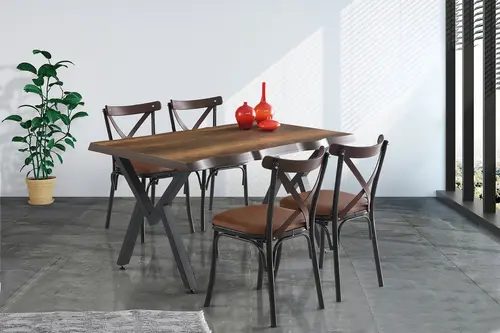 Kütük Masa Ve Bahar Çapraz Sandalye Takımı, 140X80