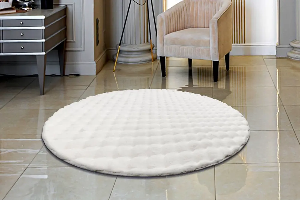 Rex Tavşanı Bubble Post Yuvarlak Halı, Beyaz, 80X80