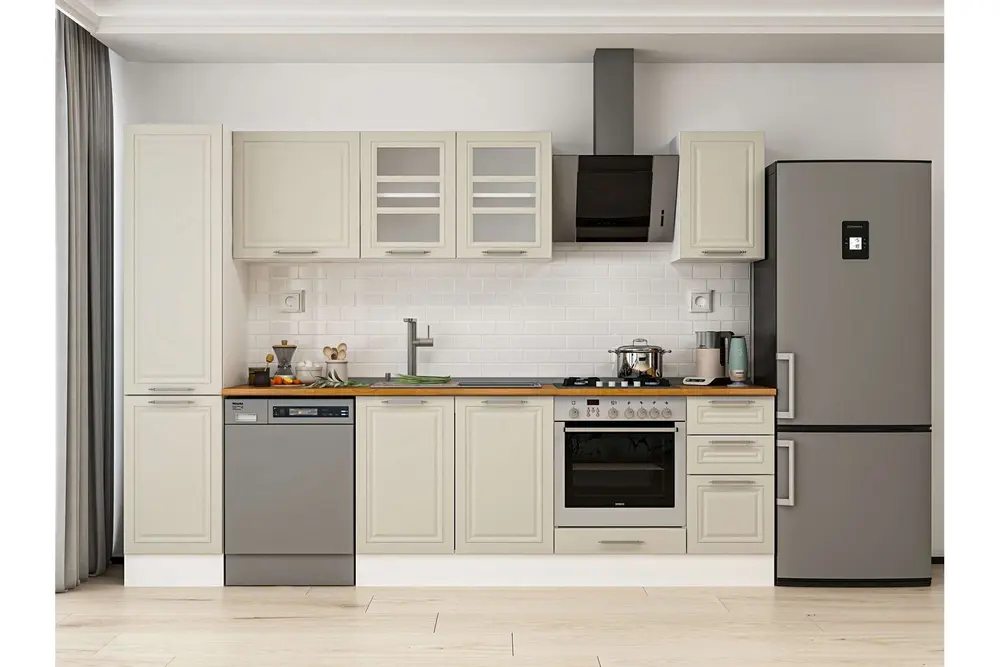 Alvinka 285X210 Cm Klasik Mebran Mutfak Dolabı, Mb E80B45S40 3 Mebran Kumtaşı Suntalam