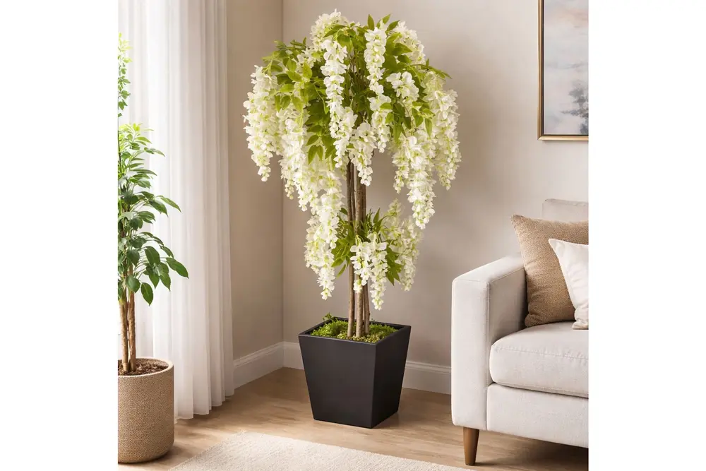 Yapay Bitki Beyaz Wisteria Salkım Ağacı, 190 Cm