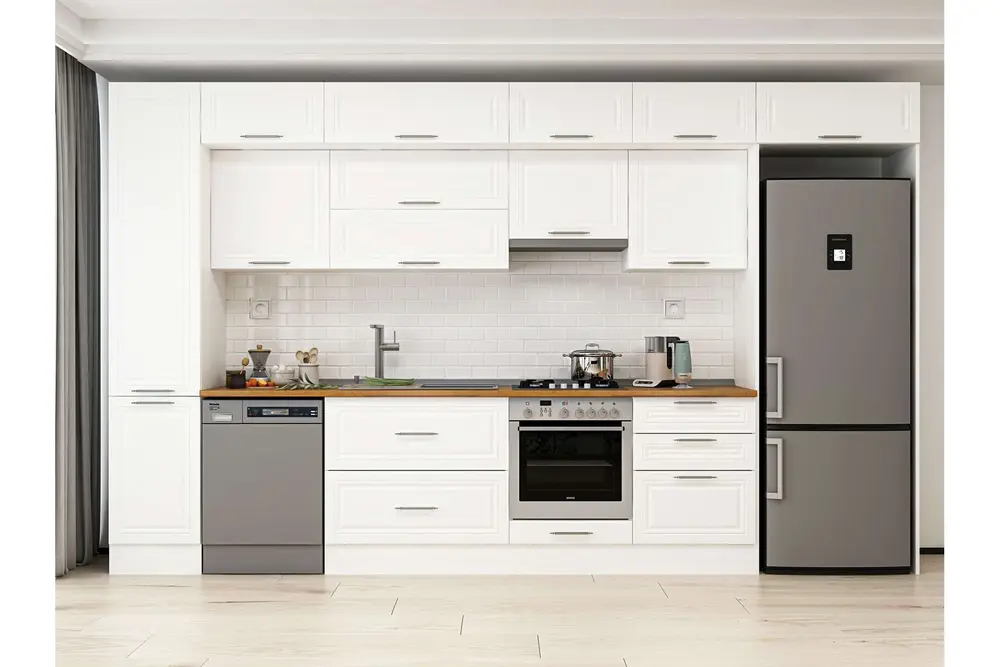 Alvinka 385X240 Cm Klasik Mebran Mutfak Dolabı, Mbb E80B45S60 1 Mebran Beyaz Suntalam