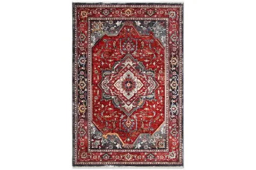 Velmora Klasik Kırmızı Madalyon Desenli Salon Halı, Mavi, 80X150 Cm, Zb03