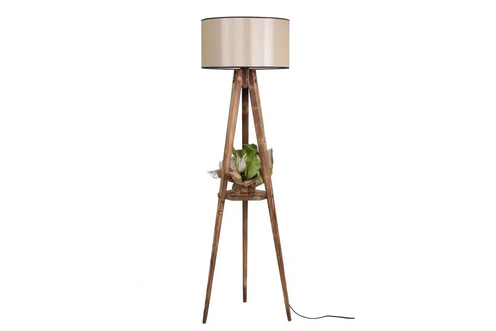 Sehbalı Tripod Yanık Lambader Silindir 15-3 Abajurlu