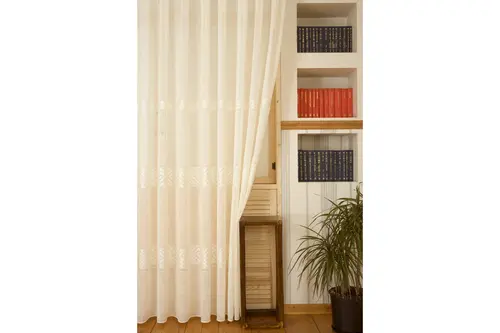 Vrc Desen Keten Seyrek Pile Tül Perde, Krem, 100X260