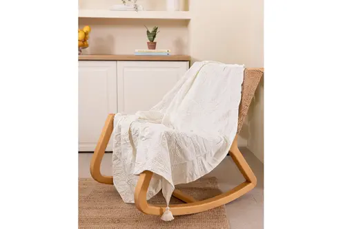 The Mia Throw Koltuk Şalı Püsküllü Krem 170X130