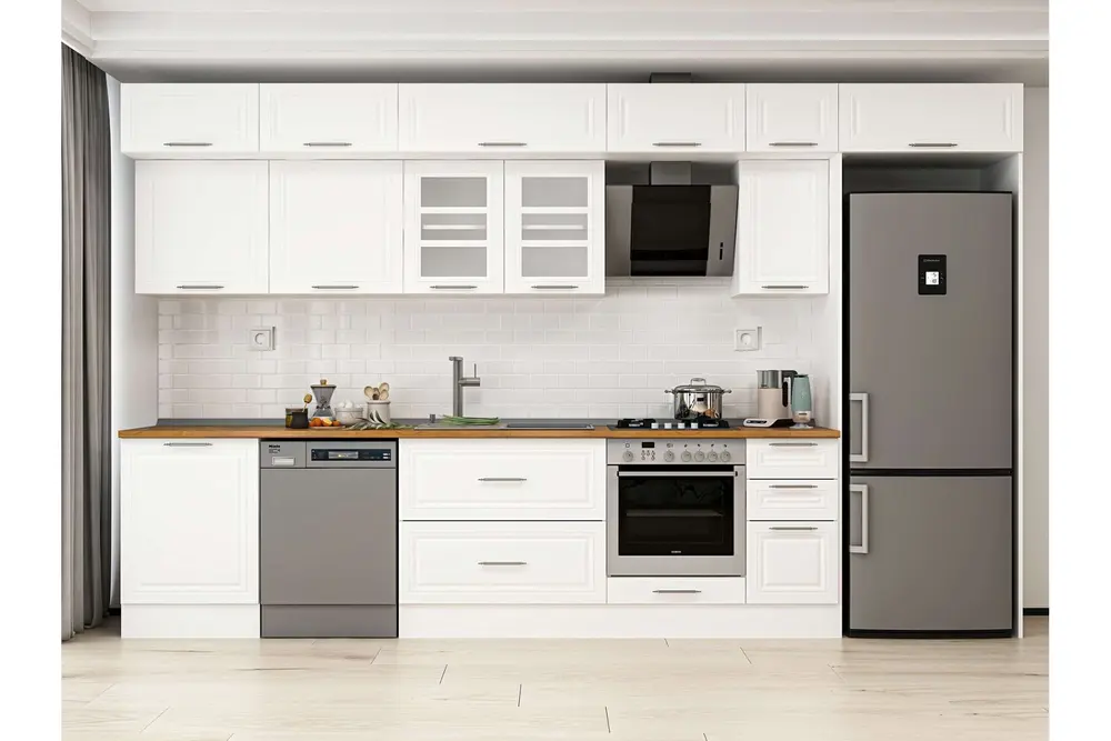 Alvinka 380X240 Cm Klasik Mebran Mutfak Dolabı, Mb E80S60S40 3 Mebran Beyaz Suntalam