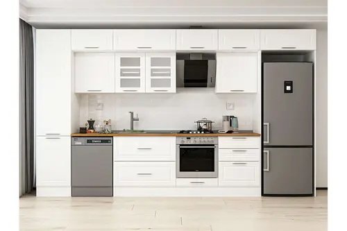 Alvinka 390X240 Cm Klasik Mebran Mutfak Dolabı, Mbb E80B50S60 3 Mebran Beyaz Suntalam