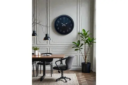 Classic Black Zarif Metal Duvar Saati 40 Cm