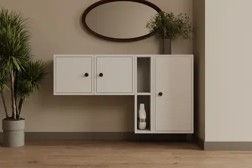 Consola Dekoratif 3 Kapaklı Ve Raflı Salon Konsolu
