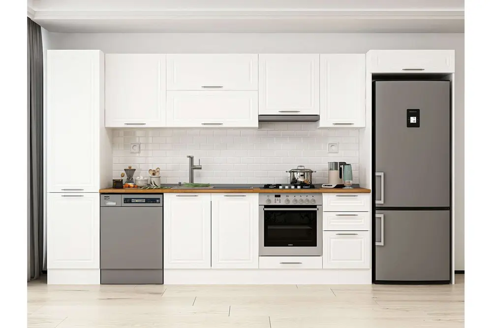 Alvinka 385X222 Cm Klasik Mebran Mutfak Dolabı, Mbb E90B50S45 1 Mebran Beyaz Mdf