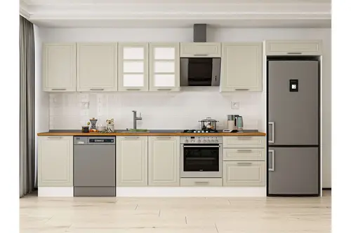 Alvinka 390X222 Cm Klasik Mebran Mutfak Dolabı, Mb E80S50S60 3 Mebran Kumtaşı Suntalam