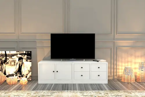 Leron Dolapli Çekmeceli Tv Ünitesi Beyaz 130 Cm Tvt 1013 Ç