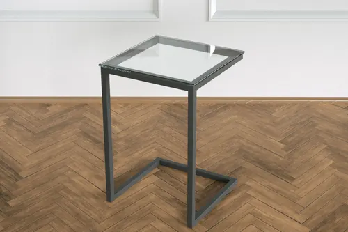Potrica C Sehpa Siyah Ayak Şeffaf Cam Tabla