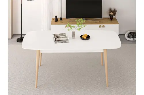 Lotus Bohem Tarz Açılır Yemek Masası, Beyaz Ahşap Ayak