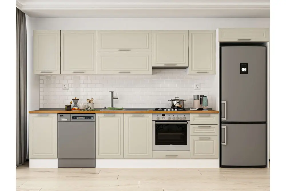 Alvinka 380X222 Cm Klasik Mebran Mutfak Dolabı, Mb E90S45S45 1 Mebran Kumtaşı Suntalam