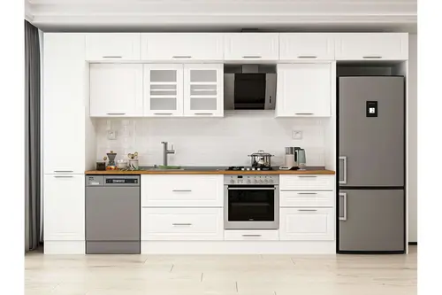 Alvinka 385X240 Cm Klasik Mebran Mutfak Dolabı, Mbb E80B45S60 3 Mebran Beyaz Suntalam