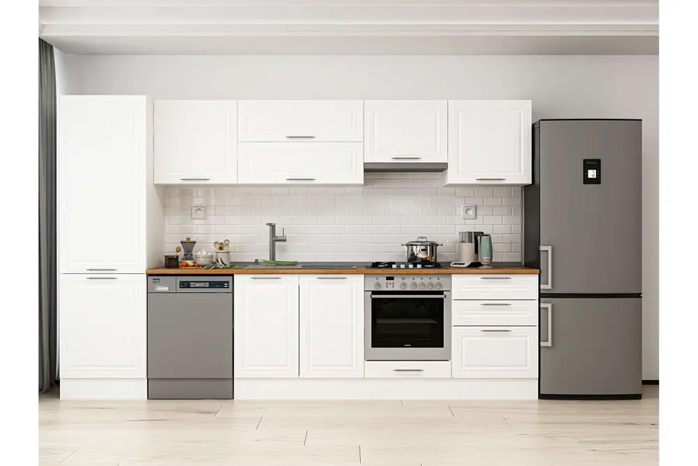 Alvinka 330X210 Cm Klasik Mebran Mutfak Dolabı, Mb E90B60S60 1 Mebran Beyaz Suntalam