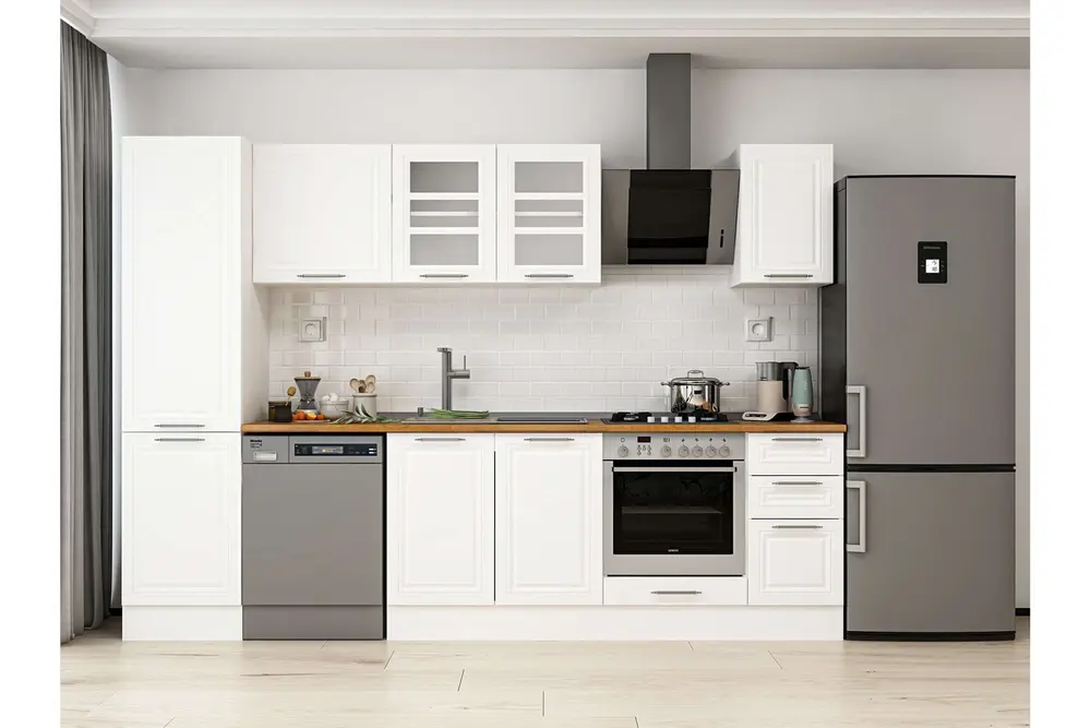 Alvinka 300X210 Cm Klasik Mebran Mutfak Dolabı, Mb E90B50S40 3 Mebran Beyaz Suntalam