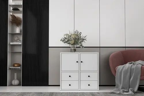 Consola Iki Kapaklı Dört Çekmeceli Beyaz Konsol Çıtasız Kns-1148-Ç