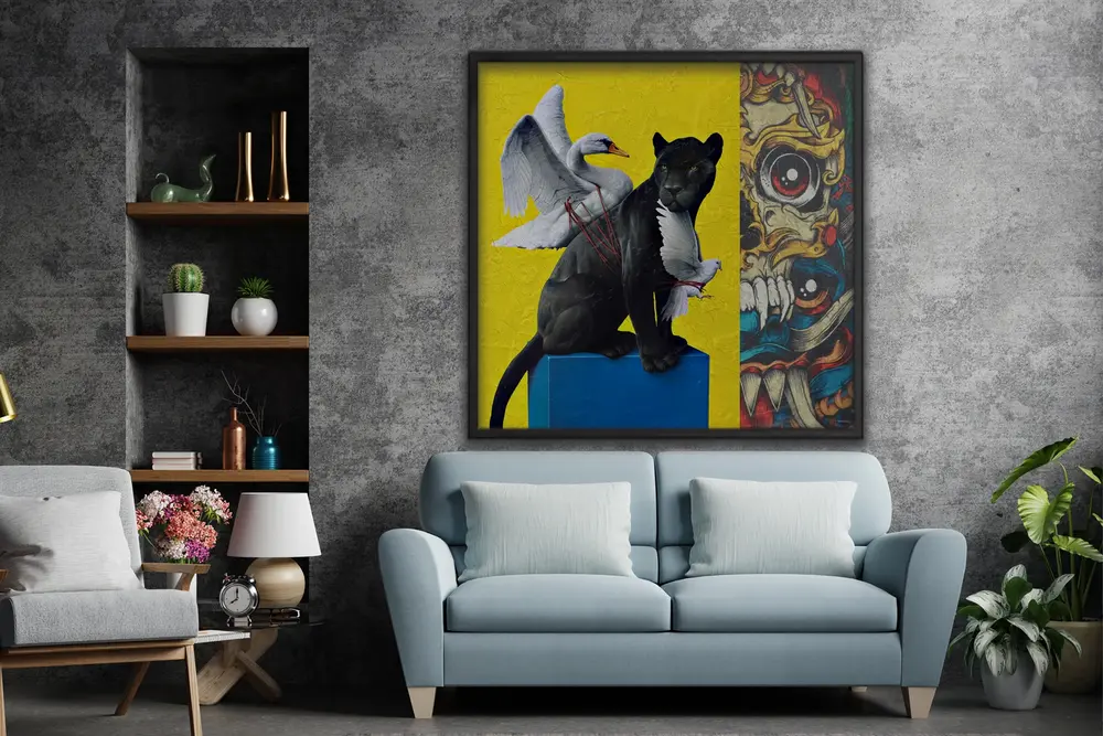 Ahşap Yağlı Boya Dokulu Tablo, Leopar