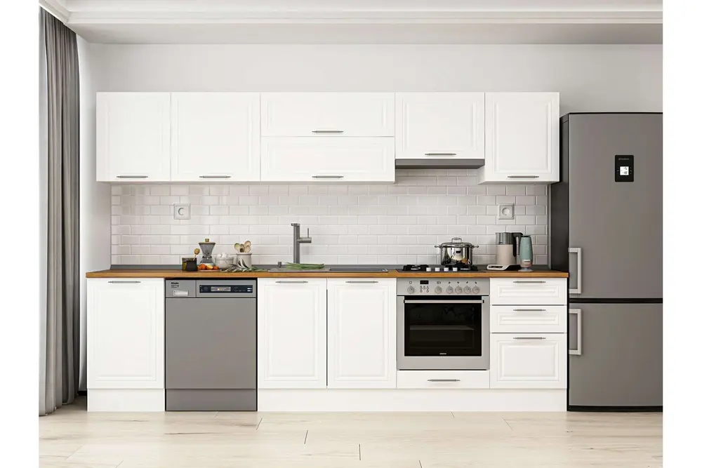 Alvinka 300X210 Cm Klasik Mebran Mutfak Dolabı, M E80S50S50 1 Mebran Beyaz Suntalam