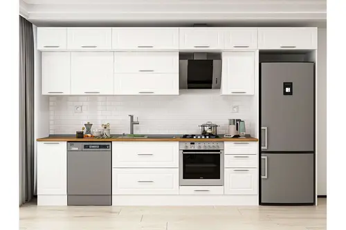 Alvinka 375X240 Cm Klasik Mebran Mutfak Dolabı, Mb E90S40S45 2 Mebran Beyaz Suntalam