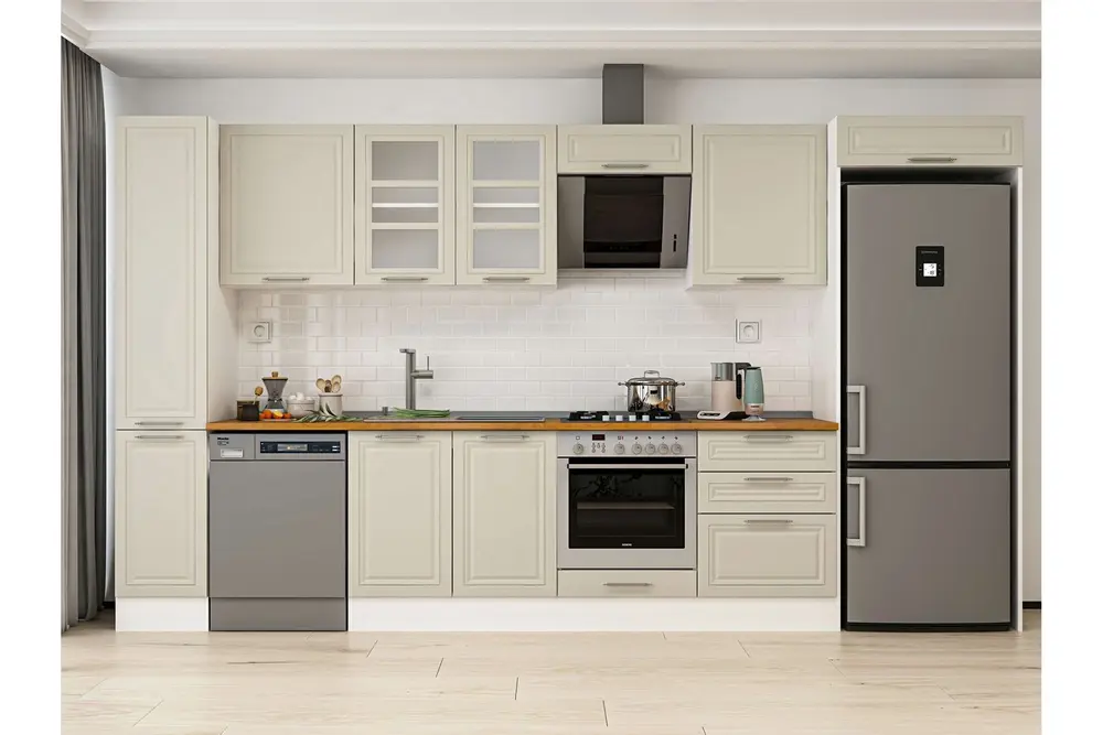 Alvinka 390X222 Cm Klasik Mebran Mutfak Dolabı, Mbb E90B40S60 3 Mebran Kumtaşı Suntalam