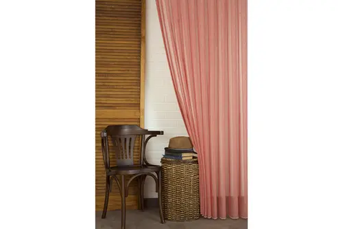 Kırçıllı Keten Sık Pile Tül Perde, Kırmızı, 100X260