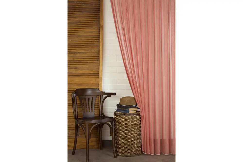 Kırçıllı Keten Sık Pile Tül Perde, Kırmızı, 100X260