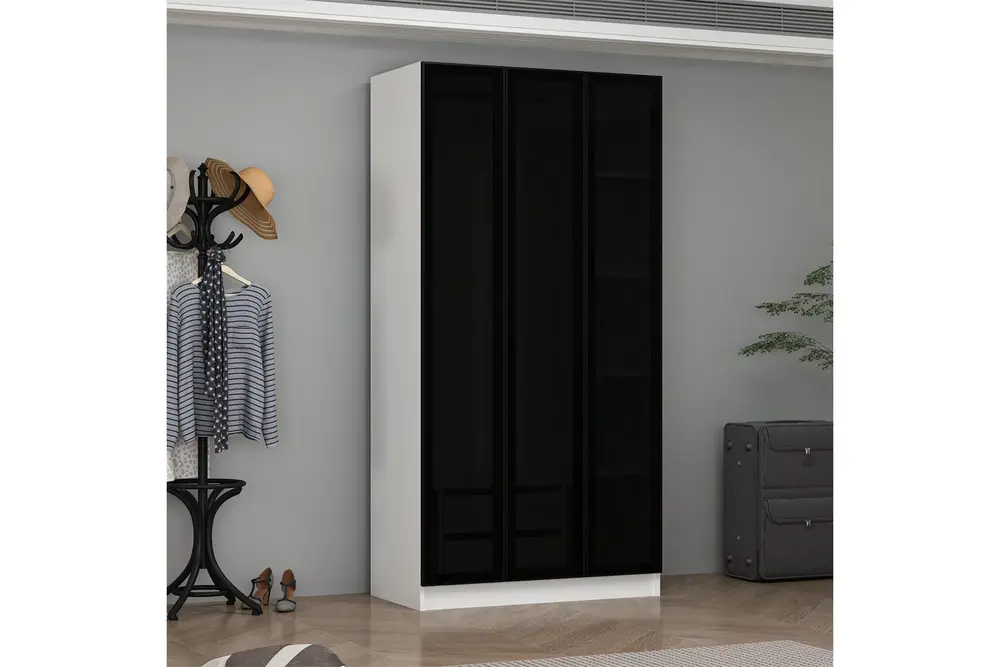 Alin 2 Gizli Çekmeceli 3 Füme Cam Kapaklı Beyaz Dolap