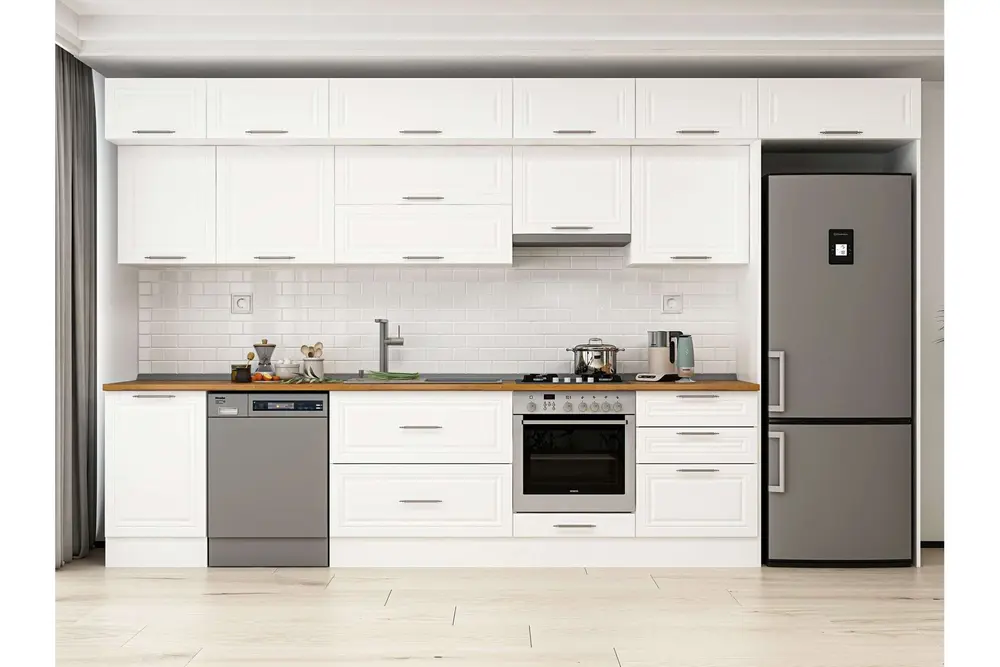 Alvinka 390X240 Cm Klasik Mebran Mutfak Dolabı, Mb E80S50S60 1 Mebran Beyaz Suntalam
