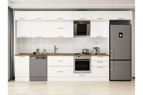 Alvinka 390X240 Cm Klasik Mebran Mutfak Dolabı, Mb E80S50S60 2 Mebran Beyaz Suntalam