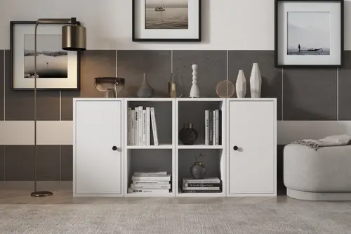 Leksa 2 Kapaklı Raflı Kitaplık 130 Cm Beyaz Ktp-1089-Ç