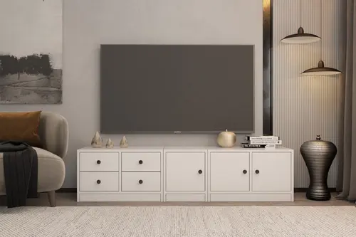 Leron Dolapli Çekmeceli Tv Ünitesi Beyaz Tvt 1027 Ç