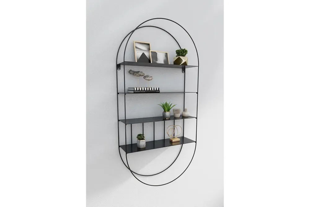 Marsah Home Oval Metal Duvar Rafı, Siyah