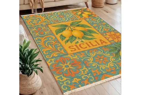 Sicilia Akdeniz Temalı Baskılı Dokuma Taban Halı, 275 Yng, 60X120 Cm