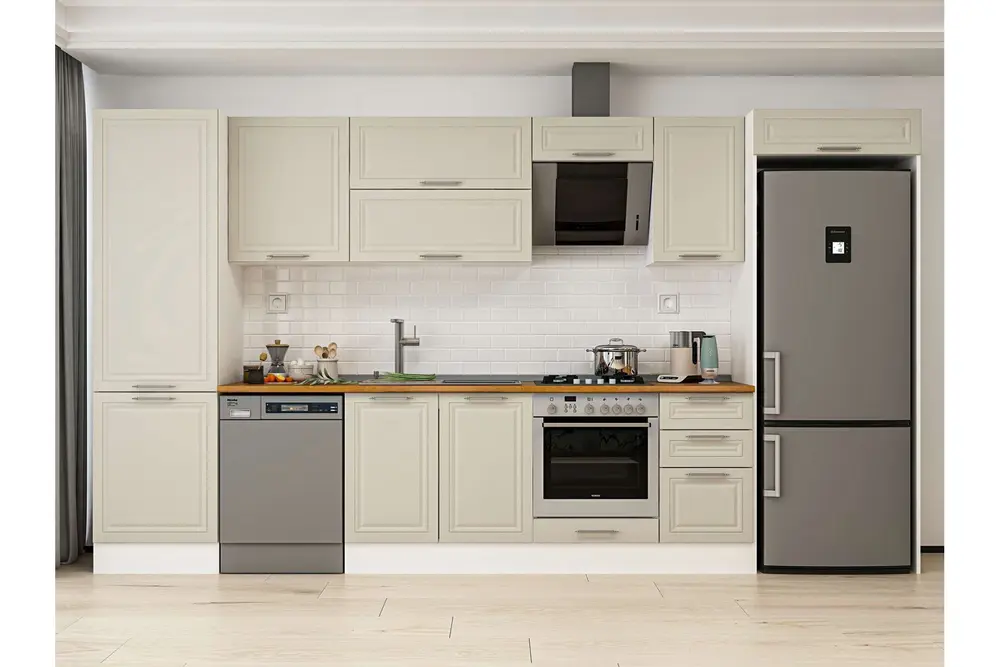 Alvinka 385X222 Cm Klasik Mebran Mutfak Dolabı, Mbb E80B60S45 2 Mebran Kumtaşı Suntalam