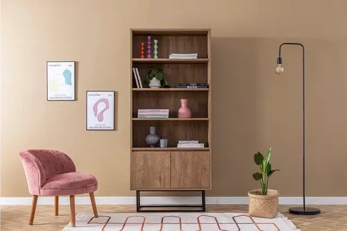 Laxus Rea Dolaplı Kitaplık, Ceviz, 80 Cm