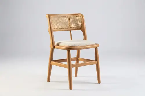 Odin Sandalye, Naturel Ahşap, Krem Kumaş