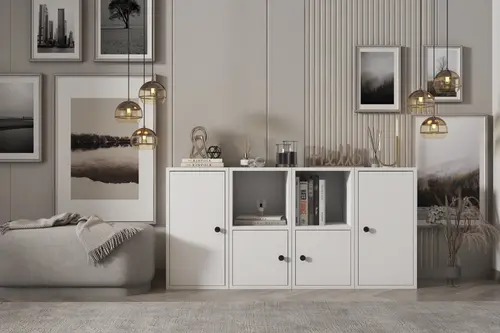 Consola Dört Kapaklı Raflı Beyaz Konsol Çıtasız Kns-1171-Ç