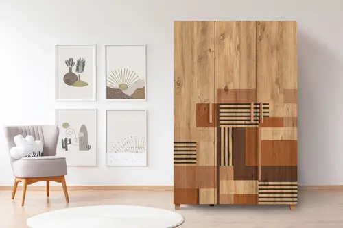 Leva Colorblock Gardırop, Atlantik, 3 Kapaklı