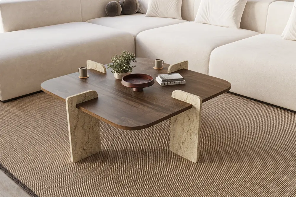 Poalla İskandinav Bohem Ceviz Desen Orta Sehpa, Ceviz