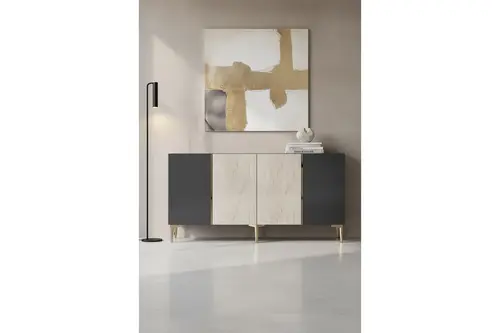 Poli Konsol Ve Tv Sehpası, Antrasit Traverten Gold, 150 Cm, Ka1524Atg