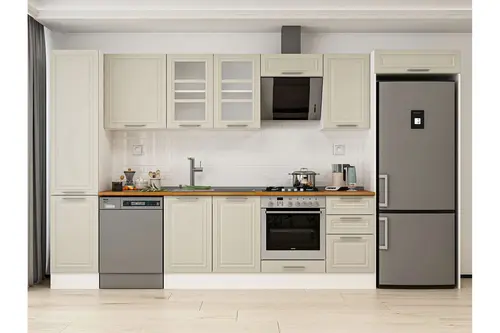 Alvinka 370X222 Cm Klasik Mebran Mutfak Dolabı, Mbb E80B45S45 3 Mebran Kumtaşı Suntalam