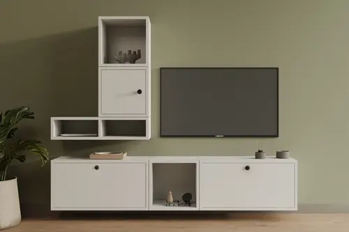 Leron 3 Kapaklı Yüzer Tv Ünitesi Dikey Ve Yatay Açık Raflı Modern Salon Seti Mst Tvt 1057