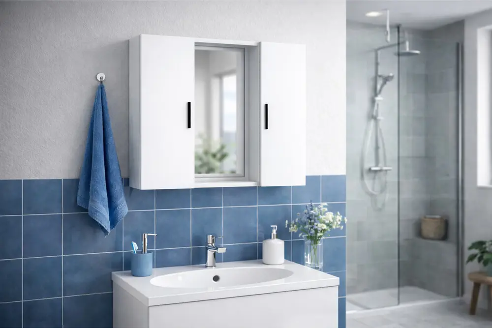 Alesta Beyaz Aynalı Üst Banyo Dolabı, 2 Kapaklı