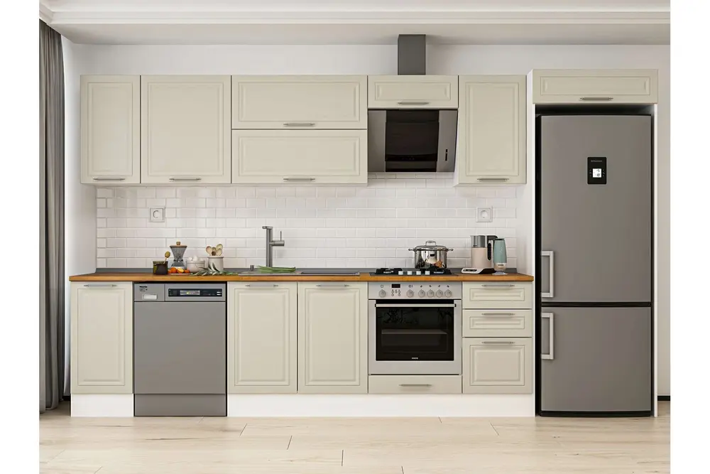 Alvinka 375X222 Cm Klasik Mebran Mutfak Dolabı, Mb E90S40S45 2 Mebran Kumtaşı Suntalam
